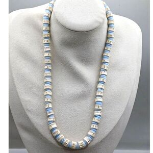 Vintage Lovely Princess Necklace of Natural Material with Icy Blue Glass Spacers